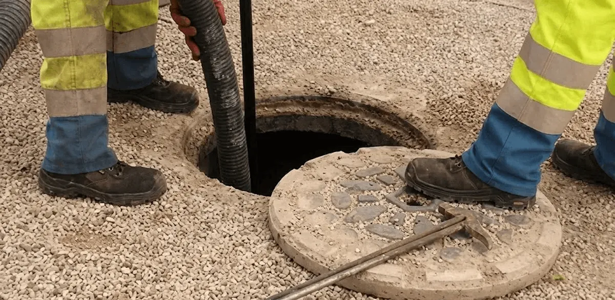 Drain cleaning crew clearing a sewer access point with professional equipment in Orange, CA